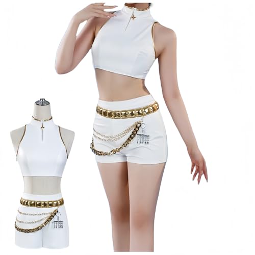 LAFUFU Kpop Cosplay-Kostüm, K-Pop-Cosplay-Outfit, komplettes Set mit Kettenzubehör und Gürtel, Damen-Kostüm für Halloween, Karneval, Party (Set 1, M) von LAFUFU
