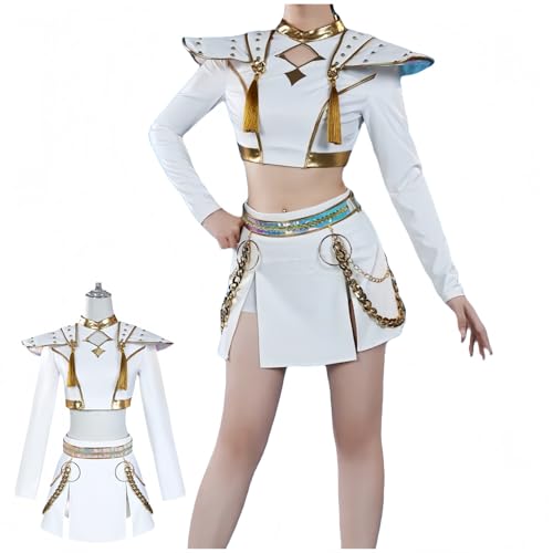 LAFUFU Kpop Cosplay-Kostüm, K-Pop-Cosplay-Outfit, komplettes Set mit Kettenzubehör und Gürtel, Damen-Kostüm für Halloween, Karneval, Party (Set 3, M) von LAFUFU
