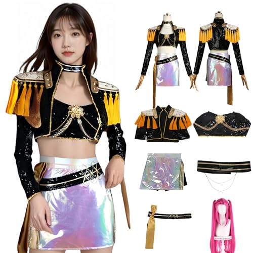 LAFUFU Kpop Cosplay-Kostüm, Paillettenjacke mit Quasten-Anhänger und kurze Hose, Damen, Halloween, Karneval, Faschingskostüm, Outfits für Bühnenauftritte und Comic-Con (Schwarz + Gelb, Größe 2XL) LAFUFU Kpop Cosplay-Kostüm, Paillettenjacke mit Quasten-Anhänger und kurze Hose, Damen, Halloween, Karneval, Faschingskostüm, Outfits für Bühnenauftritte und Comic-Con (Schwarz + Gelb, Größe 2XL) von LAFUFU