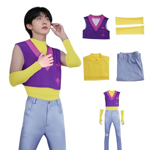 LAFUFU Kpop Cosplay-Kostüm, Saja Jungen-Cosplay-Kostüm, Jinu Friend, Cosplay, violette Weste mit Jeans, Handärmel für Halloween, Comic-Con, Aufführung (violette Weste + Hose, XL) von LAFUFU