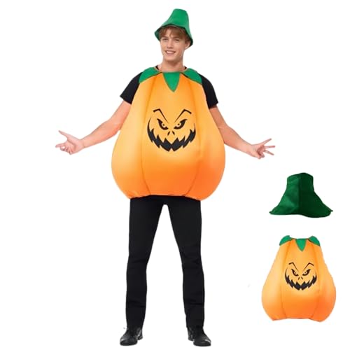LAFUFU Kürbis Kostüm Erwachsene mit Hut, Kürbis Outfit Halloween Kostüm Komplettes Set für Party Karneval (Kürbis) von LAFUFU