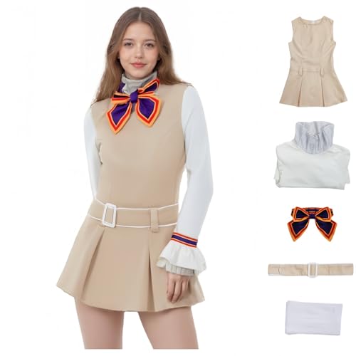 LAFUFU Megan Kostüm Cosplay Gruseliges Horror Puppe Kostüm Kleid Komplettes Set mit Fliege & Socken Halloween Gruselige Puppen Kostüme für Karneval Party (Damen, 3XL) von LAFUFU