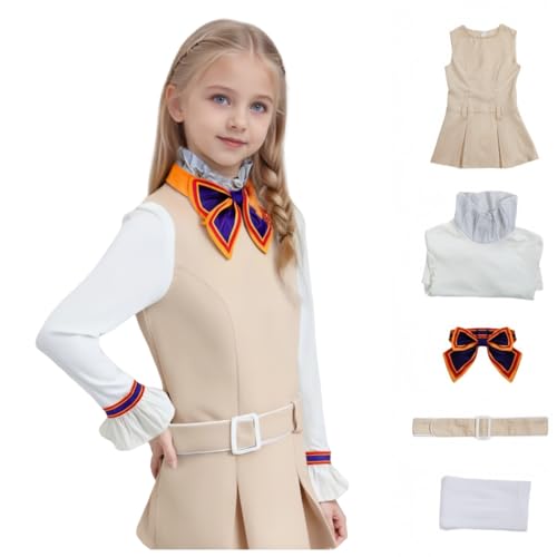 LAFUFU Megan Kostüm Cosplay Gruseliges Horror Puppe Kostüm Kleid Komplettes Set mit Fliege & Socken Halloween Gruselige Puppen Kostüme für Karneval Party (Mädchen, M) von LAFUFU