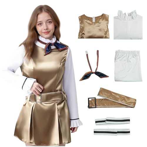 LAFUFU Megan Kostümkleid, Mgan Puppe, Cosplay-Rock mit Fliege, niedliches braunes Kleid mit langärmeligem Hemd für Halloween, Comic-Con (Braun + Weiß, Größe 2XL) von LAFUFU