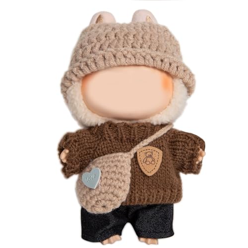 17cm Puppenkleidung - Kawaii Chic Stil Set für 17cm Puppen Premium Puppen Outfit mit Zubehör - Khaki Wollmütze + Brauner Strampler + Schwarze Jeans + Khaki Tasche (nur Kleidung) von LAIBUY