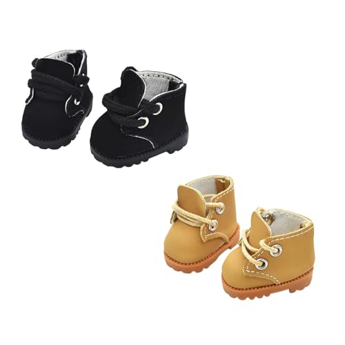 2 Paar Puppenschuhe, kompatibel mit 17 cm Puppe, stilvolle Schnürstiefel zum Anziehen, Outfit-Zubehör für 15 cm 17 cm große Puppen (Schwarz & Kamel) von LAIBUY