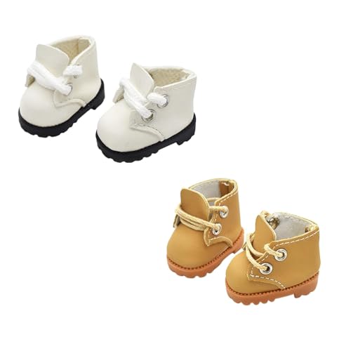 2 Paar Puppenschuhe, kompatibel mit 17 cm Puppe, stilvolle Schnürstiefel zum Anziehen, Outfit-Zubehör für 15 cm 17 cm große Puppen (Weiß & Kamel) von LAIBUY