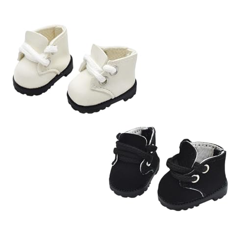 2 Paar Puppenschuhe, kompatibel mit 17 cm Puppe, stilvolle Schnürstiefel zum Anziehen, Outfit-Zubehör für 15 cm 17 cm große Puppen (Weiß & Schwarz) von LAIBUY