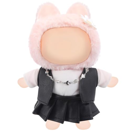 4-teiliges Kleidungsset für 17 cm Puppen-Outfit, schwarze Lederweste, Rock, weißes T-Shirt, Halsketten-Outfit für 17 cm Zubehör, Anzug für Puppen der 1. / 2. / 3. Generation (keine Puppe) von LAIBUY