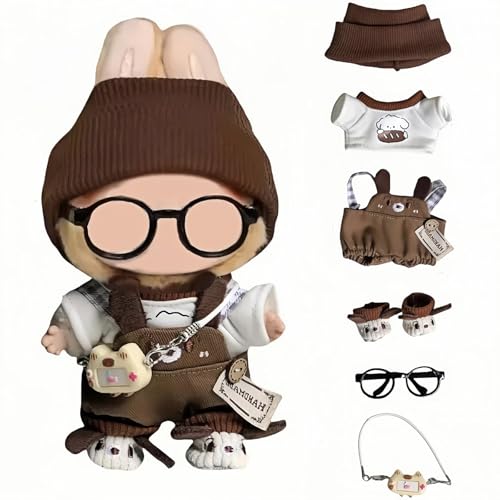 6 Stück Set 17cm Puppenkleidung Kleidung für Puppen Outfit Zubehör für 17cm Puppenkleidung T-Shirt + Overall + Hut + kleine Kamera + Brille + Schuhe, keine Puppe enthalten von LAIBUY