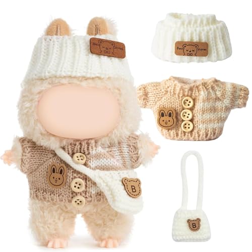 Kleidung für Puppe (keine Puppe), handgefertigtes gehäkeltes 3-teiliges Zubehör, 17 cm Puppen, Premium-Outfit – Hasen-Pullover + Hut + Tasche, niedliche Kleidung zum Verkleiden, einzigartiger Stil von LAIBUY
