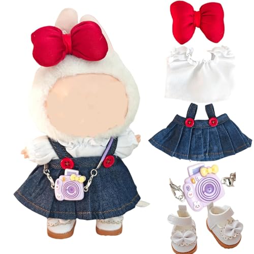 Kleidung für Puppen, fünfteiliges Set (keine Puppe), für 17 cm große Puppen, einschließlich Kleidung, Hüte, Hosen, Schuhe, Brillen, Haarnadeln, Kameras, Puppenzubehör (fünfteilig, rot) von LAIBUY