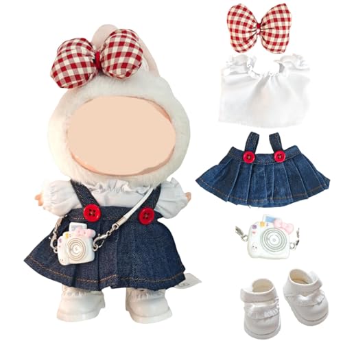 Kleidung für Puppen, fünfteiliges Set (keine Puppe), für 17 cm große Puppen, einschließlich Kleidung, Hüte, Hosen, Schuhe, Brillen, Haarnadeln, Kameras, Puppenzubehör (fünfteiliges Weiß) von LAIBUY