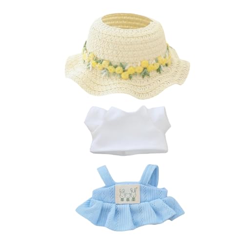 Kleidung für Puppen Zubehör (keine Puppe), Kawaii Hemd Rock Outfit Set 3 Stück für 15cm 17cm Puppenanzug, stilvolle Puppenhut Hemd Kleidung Set Ersatz Blau von LAIBUY