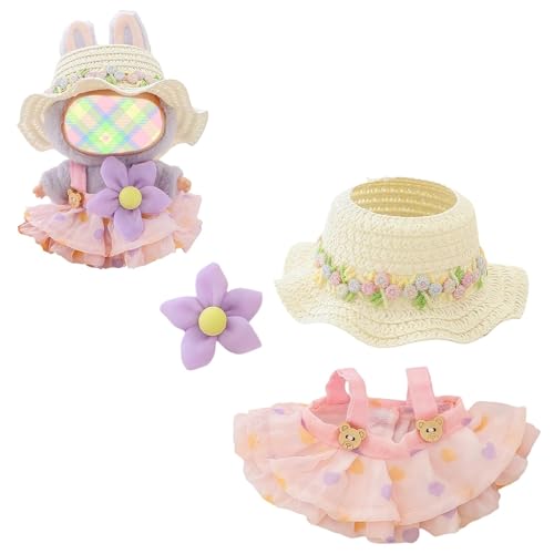 Kleidung für Puppen Zubehör (keine Puppe), Kawaii Hut Rock Outfit Set 3 Stück für 15cm 17cm Puppen Anzug, Stilvolle Blumenpuppe Hut Kleidung Set Ersatz Rosa von LAIBUY