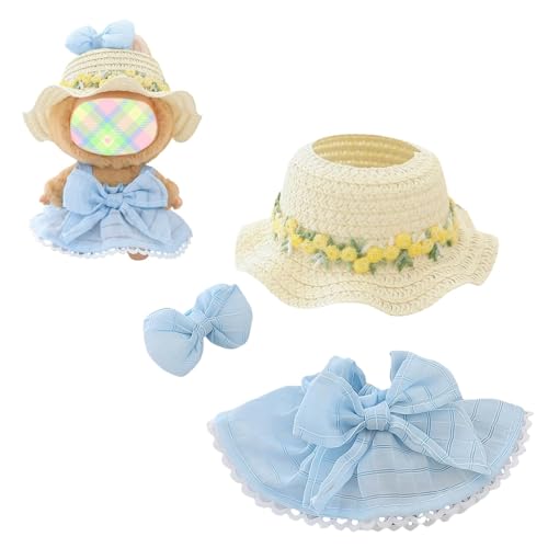 Kleidung für Puppen Zubehör (keine Puppe), Kawaii Hut Rock Outfit Set 3 Stück für 15cm 17cm Puppenanzug, Stilvolle Bowknot Puppen Hut Kleidung Set Ersatz Blau von LAIBUY