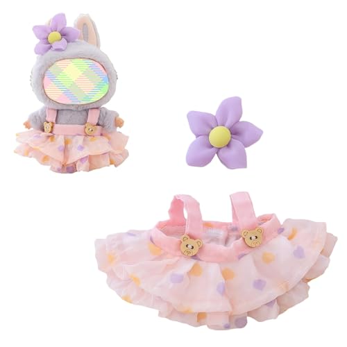 Kleidung für Puppen Zubehör (keine Puppe), Kawaii Rock Outfit Set 2 Stück für 15cm 17cm Puppenanzug, Stilvolle Dress Up Blumenpuppe Kleidung Set Ersatz Rosa von LAIBUY