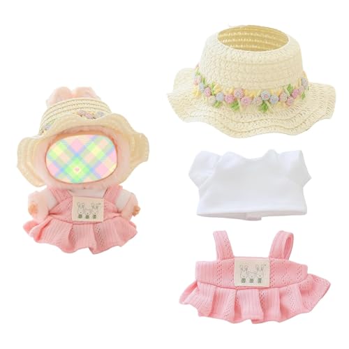 Kleidung für Puppen Zubehör (keine Puppe), Kawaii Shirt Rock Outfit Set 3 Stück für 15cm 17cm Puppenanzug, stilvolle Puppen Hut Hemd Kleidung Set Ersatz Rosa von LAIBUY
