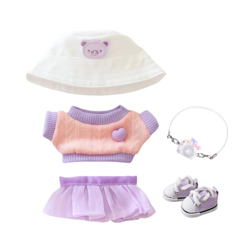 Kleidung für Puppenzubehör, stilvolles Kawaii-Outfit-Set, 5-teilig, geeignet für 15 cm und 17 cm große Puppen, Puppenhut, Bekleidungsset, Ersatz (Stil 1) von LAIBUY