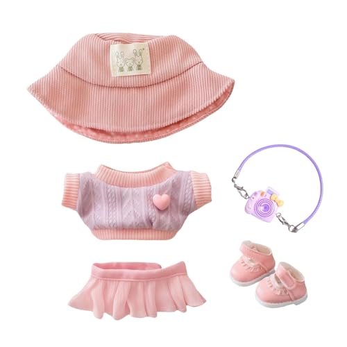 Kleidung für Puppenzubehör, stilvolles Kawaii-Outfit-Set, 5-teilig, geeignet für 15 cm und 17 cm große Puppen, Puppenhut, Bekleidungsset, Ersatz (Stil 2) von LAIBUY