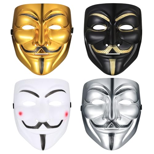 LAIBUY V for Vendetta Guy Maske, 4 Pcs Halloween Costume Cosplay Party Anonymous Mask for Adults Kids Unisex, 4 Farben, 19 x 16 cm von LAIBUY