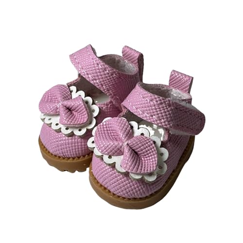 Mini Mary Jane PU Leder Puppenschuhe mit Schleife Dekor kompatibel für 15cm 17cm Puppe, süße Puppenkleidung & Outfit Zubehör geeignet für 6,7 Zoll Puppen (1 Paar - Rosa) von LAIBUY