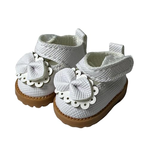 Mini Mary Jane PU Leder Puppenschuhe mit Schleife Dekor kompatibel für 15cm 17cm Puppe, süße Puppenkleidung & Outfit Zubehör geeignet für 6,7 Zoll Puppen (1 Paar - Weiß) von LAIBUY