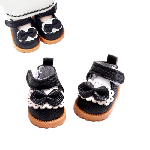 Mini-Puppenschuhe, 1 Paar niedliche Schleife, Prinzessinnen-Lederschuhe, kompatibel mit 17 cm/15 cm Puppen, Spielzeug, Outfit-Zubehör (schwarzer Prinzessinnenschuh) von LAIBUY
