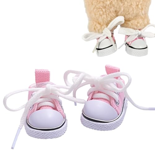 Mini-Puppenschuhe, 1 Paar niedliche Schnürschuhe aus Segeltuch, kompatibel mit 17 cm/15 cm Puppenschuhen, Spielzeug-Outfit-Zubehör (Rosa) von LAIBUY