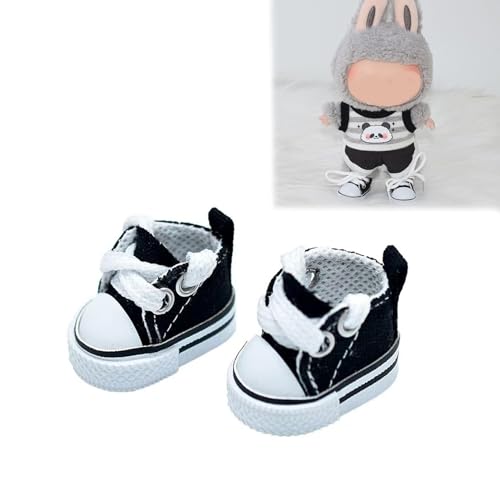 Mini-Puppenschuhe, 1 Paar niedliche Schnürschuhe aus Segeltuch, kompatibel mit 17 cm/15 cm Puppenschuhen, Spielzeug-Outfit-Zubehör (schwarz) von LAIBUY