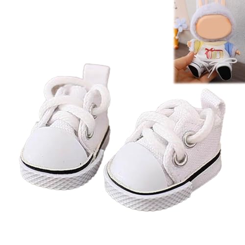 Mini-Puppenschuhe, 1 Paar niedliche Schnürschuhe aus Segeltuch, kompatibel mit 17 cm/15 cm Puppenschuhen, Spielzeug-Outfit-Zubehör (weiß) von LAIBUY