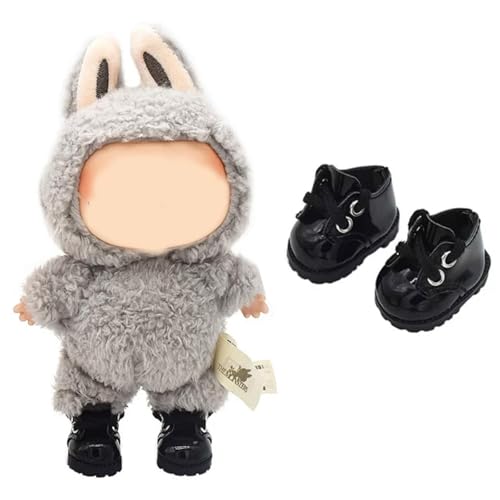 Mini-Puppenschuhe, 1 Paar niedliche schwarze Lederschuhe, kompatibel mit 17 cm/15 cm Puppenschuhen, Spielzeug-Outfit-Zubehör (schwarze Lederschuhe) von LAIBUY