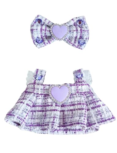 Puppen-Outfit-Kleidungsset für 17 cm große Puppen, hochwertiger modischer Hut, Overall, Pullover, Tasche, Kleid, Overall für Puppen, Zubehör (keine Puppe) (lila Kleid) von LAIBUY