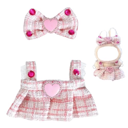 Puppen-Outfit-Kleidungsset für 17 cm große Puppen, hochwertiger modischer Hut, Overall, Pullover, Tasche, Kleid, Overall für Puppen, Zubehör (keine Puppe) (rosa Kleid) von LAIBUY