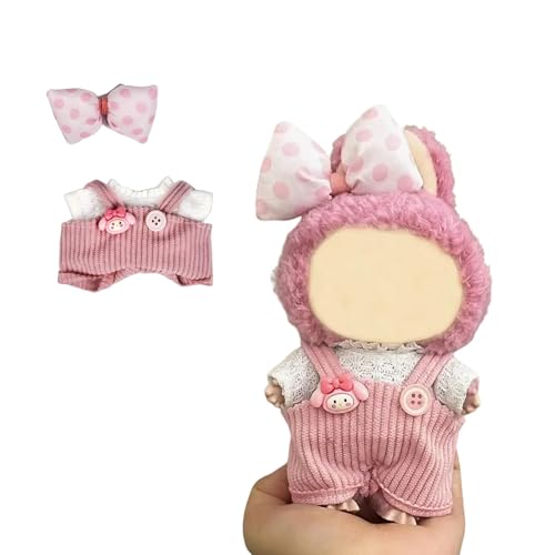 Puppenkleidung (keine Puppe), süßes Puppen-Outfit-Zubehör mit Haarspange + Oberteil + Hosenträgerhose, kleines Kawaii-Kleidungsset für Puppen (Stil 2) von LAIBUY