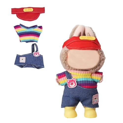 Puppenkleidung (keine Puppe), süßes Puppen-Outfit-Zubehör mit Hut + Oberteil + Hosenträgerhose, kleines Kawaii-Kleidungsset für Puppen (Stil 12) von LAIBUY