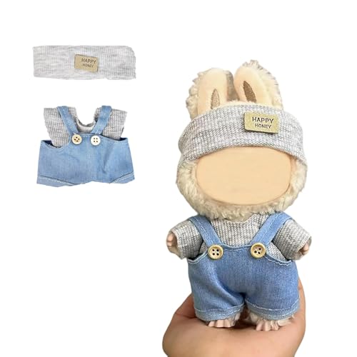 Puppenkleidung (keine Puppe), süßes Puppen-Outfit-Zubehör mit Hut + Pullover + Hosenträgerhose, kleines Kawaii-Kleidungsset für Puppen (Stil 1) von LAIBUY