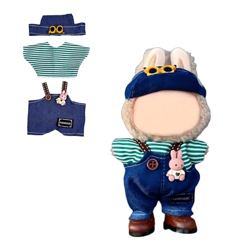 Puppenkleidung (keine Puppe), süßes Puppen-Outfit-Zubehör mit Hut + gestreiftem Oberteil + Hosenträgerhose, kleines Kawaii-Kleidungsset für Puppen (Stil 4) von LAIBUY