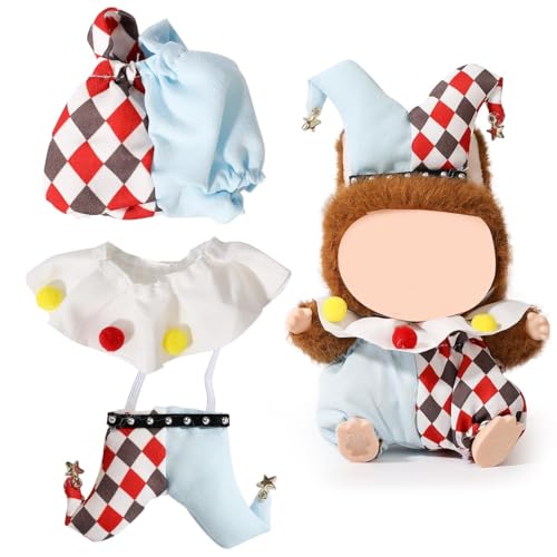Puppenkleidung für L-bu (zum Stehen/Sitzen 17/15 cm Plüschpuppe) (keine Puppe) - Mehrere Stile-Accessoires, handgefertigte Kleidung, inklusive Kopfbedeckung und Kleidung für Mädchen und Frauen (Clown) von LAIBUY