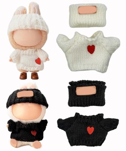 Puppenkleidung kompatibel mit 2 Outfits (4 Stück), bezaubernd, 17 cm/15 cm, handgefertigte Häkelpuppenkleidung, Ropa-Designer-Zubehör, Hut und Pullover (schwarz und weiß) von LAIBUY