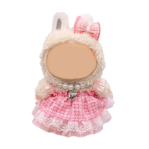 Puppenkleidungs-Set, 17 cm, rosa Kleid + rosa Schleife Haaranhänger + Perlenkette (ohne Puppe), stilvolles süßes Outfit, Kleidung für Puppenzubehör von LAIBUY