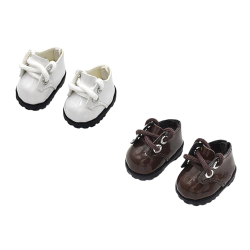 Puppenschuhe für 15cm/17cm Puppen, Mini PU Leder Loafer Schuhe, Fashion Doll Kleidung & Outfit Zubehör Ersatz (Oxford 2 Paar - Weiß & Braun) von LAIBUY