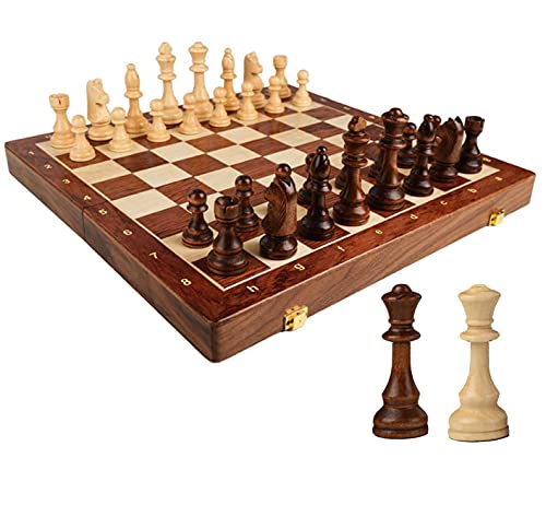 Professionelles Schachbrettspiel aus Holz, Tragbares Faltschachbrett mit Innenaufbewahrung, Geeignete Schachbrettspiele für Erwachsene und Kinder Lernspielzeug,39 * 39 cm von LAIDEPA