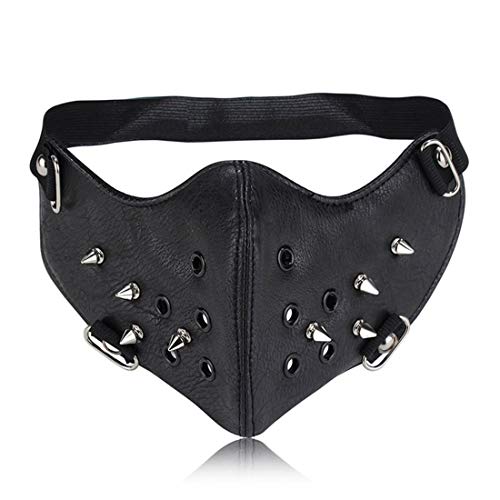 LAIFEKE Steampunk Nieten Motorradmaske PU Leder Maske Halloween Party Maskerade Maske Fahren Mund-Muffel (Schwarz) von LAIFEKE