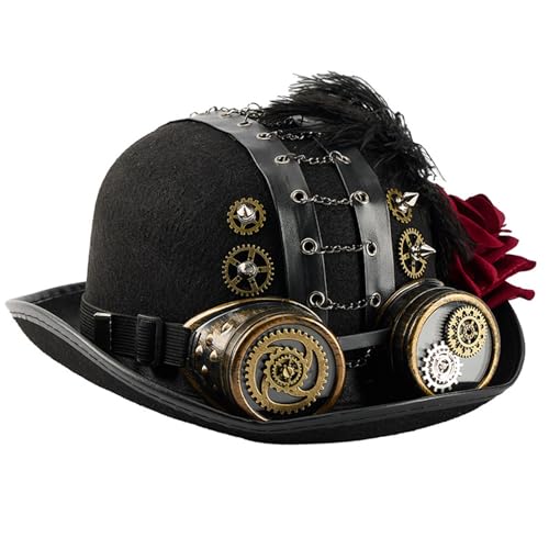 LAIOUSN Industrial Gear Kuppelhut mit dunkler Rose und Brille, viktorianisches Thema, Kopfbedeckung für MardiGras, Halloween, viktorianischer Kostümhut LAIOUSN Industrial Gear Kuppelhut mit dunkler Rose und Brille, viktorianisches Thema, Kopfbedeckung für MardiGras, Halloween, viktorianischer Kostümhut von LAIOUSN