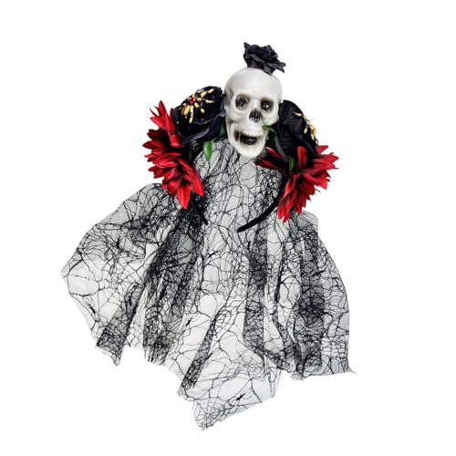 Leichtes Harz-Haarband mit Skelett-Rose, Spinnennetz, Spitze, für Damen und Herren, Halloween-Kostüm, Partys und Foto-Requisiten, Gothic-Spinnennetz-Haarteil mit Blumenmuster von LAIOUSN