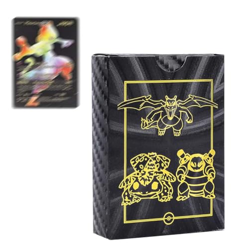 LAKJUOZ 55 Stück Schwarze Karten for Pokemon, Vstar Vmax Goldfolienkarten Mit Deck Box, Vergoldete Karte, V Sortierte Karten Einschließlich Verschiedener Seltener Folienkarten, Englische Version von LAKJUOZ