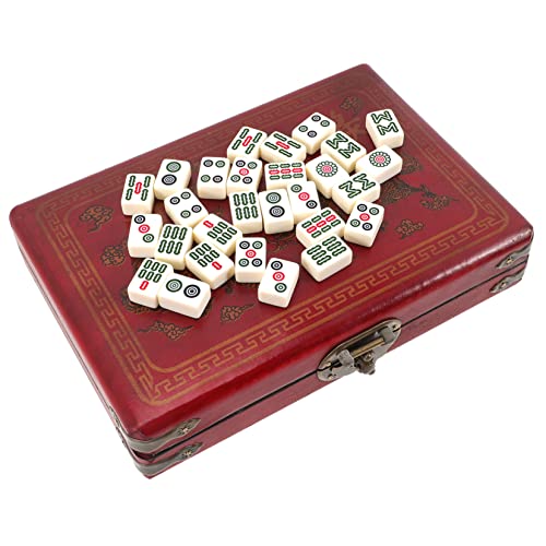 LALADEFIEE 1 Satz Mahjong Set Tragbares Mahjong Spielset für Reisen Freizeit und Partys mit Klarer Gravur Perfektes für Familie und Freunde von LALADEFIEE