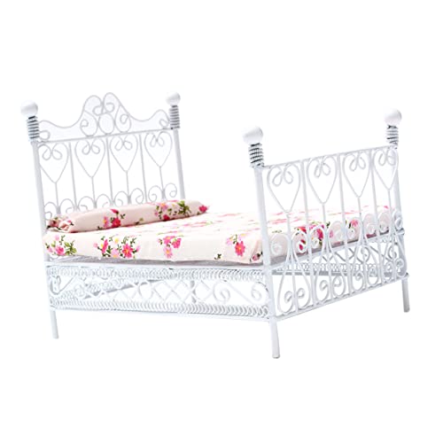 LALADEFIEE 12 Doppelbett Mit Blumenmuster Matratze Miniatur öbel Für Puppenhaus Schlafzimmer Zubehör von LALADEFIEE