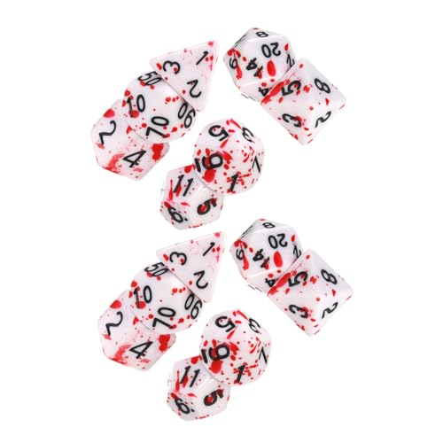LALADEFIEE 14 Stück Teiliges Tragbares Acryl Würfelset mit Blutspritz-Design Unregelmäßige Form für Halloween und Party Leichtes Polyeder Zubehör für Rollenspiele und Brettspiel Dekoration von LALADEFIEE